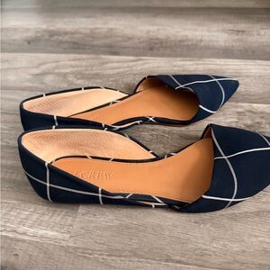 J. Crew Navy Windowpane D'Orsay Pointed Flats